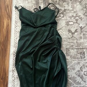 Elegant Dark Green Satin Dress